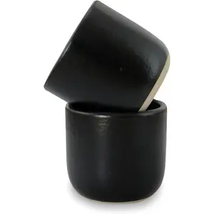 Handcrafted Matte Black Ceramic  & Coffee Sipper Cups, 8 oz - Set of 2, Artisan Stoneware, , Microwave & Oven Safe
