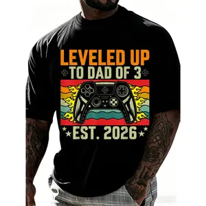 100% Cotton Leveled Up to Dad of 3 Three Daddy Again 2026 Father's Day T-Shirt