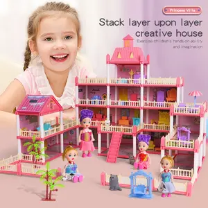 Luxurious 4-Layer Dollhouse Playhouse Set, 222/336pcs, Includes Multiple Rooms & Dress Up Dolls, Creative Birthday Gift Toy, Fun Role-Playing Accessories