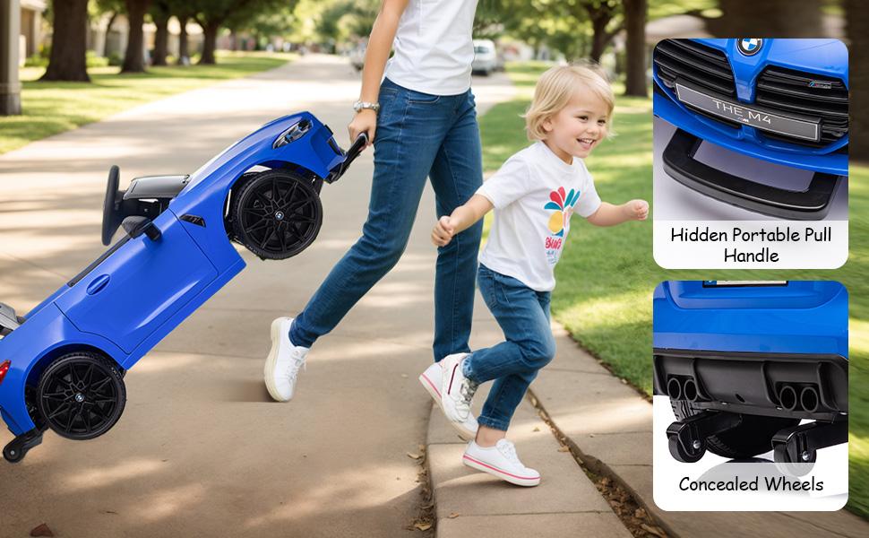 Kids Electric Ride-On Car, 12V Battery Powered with Parental Remote, 2 Speed Modes, Spring Shock Absorber, LED Wheels, Music/Bluetooth, White Toy Car for Boys Girls 3-8 Years Old
