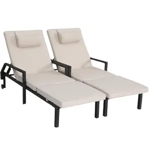 EortheX Patio Chaise Lounge Set – Adjustable Outdoor Lounge Chairs with Cushions & Headrest – All-Weather Rattan Reclining Lounge Chairs for Poolside, Garden, and Patio