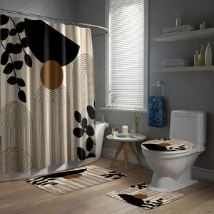 Creative Geometric Bathroom Set, Includes Shower Curtain, Bath Mat, Toilet Seat Cover, Elegant Home Decor, Perfect Gift, Shower Curtain Sets
