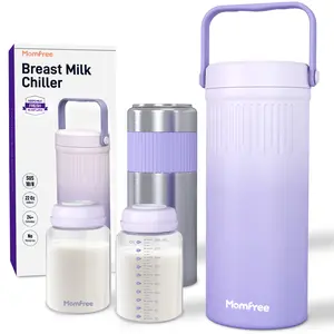 Momfree 22oz Portable Breast Milk Cooler for Breastmilk Storage, Liquid Gold Saver 360° Cooling Keeps Milk Fresh for 24 Hours, Larger Capacity Breastmilk Chiller with 2pcs Bottles for Outdoor Mom