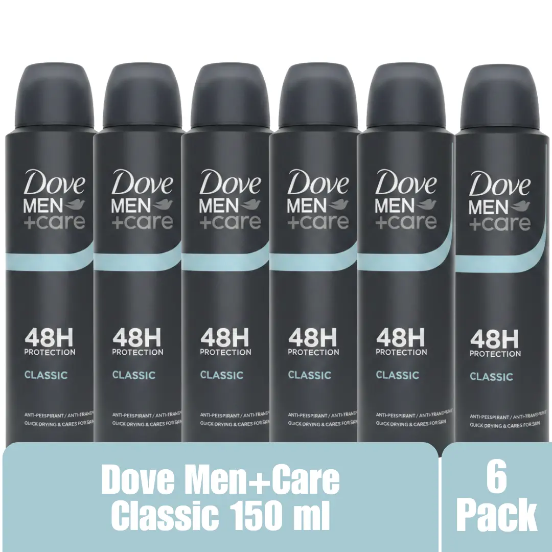 Dove Men+Care Classic Antiperspirant Deodorant Aerosol Spray 150ml 48H Protection Quick Drying Skin Care Formula 6-Pack