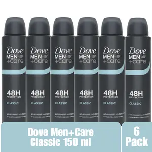 Dove Men+Care Classic Antiperspirant Deodorant Aerosol Spray 150ml 48H Protection Quick Drying Skin Care Formula 6-Pack