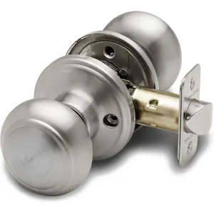 Colonial Passage Interior Door Knob – ANSI Grade-3 Certified, Modern Heavy Duty Handle, Easy Install and Reversible for Bedroom, Bathroom and Closets – Satin Stainless (1 Pack)