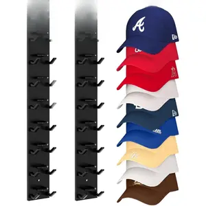 [New Deal] 2-Pack Hat Organizer for Baseball Caps, Strong Adhesive Hat Rack for Wall, Multi-layer Hat Hooks Storage for 18 Hats, Hat Holder Hanger for Door, Bedroom, Closet - Black Decor Hanging