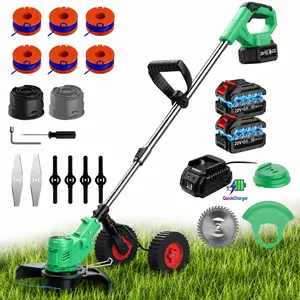 garden yard Cordless Grass Trimmer Weed Wacker with Dual Wheels, Adjustable Lawn Edger, Battery Powered Weed Eater for Garden Yard