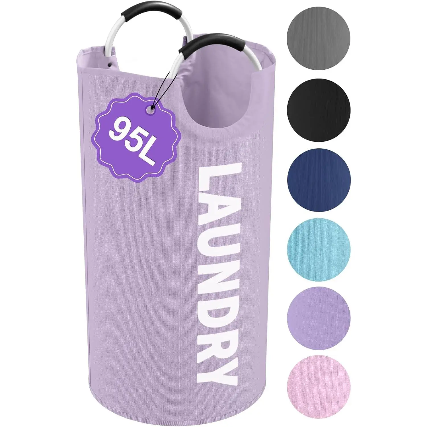 95L Thick Synthetic Oxford Fabric Foldable Collapsible Laundry Basket - Portable with Handles, Durable Modern Storage Hamper for Bathroom, Student Dorms (Purple), Housewives