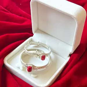 Adjustable Silver Bangles with Ganesh Gemstone