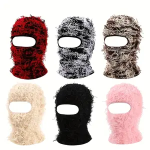 Distressed Tassel Cool Ski Mask Hip Hop Windproof Knit Hats Unisex Beanies Elastic Coldproof Balaclava For Women & Men  Fashionable Trendy