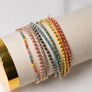 Color Pop Stretch Bracelet - Lightweight Gold-Plated Seed Beads & Ball Beads - Handmade Stretch Cord for Easy Wear - Stackable Rainbow Accessory