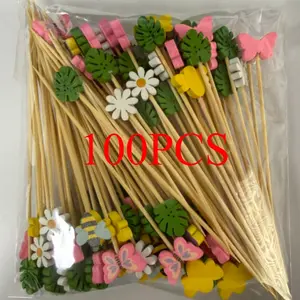 100-Piece Set of Exquisite Cocktail Picks — Bee & Sunflower Themed Cocktail Picks, Cupcake Toppers, and Bamboo Skewers. Assorted Decorative Bamboo Appetizer Picks, Ideal for Appetizers, Drinks, Parties, Fruit Platters, and Charcuterie Board Accessories.