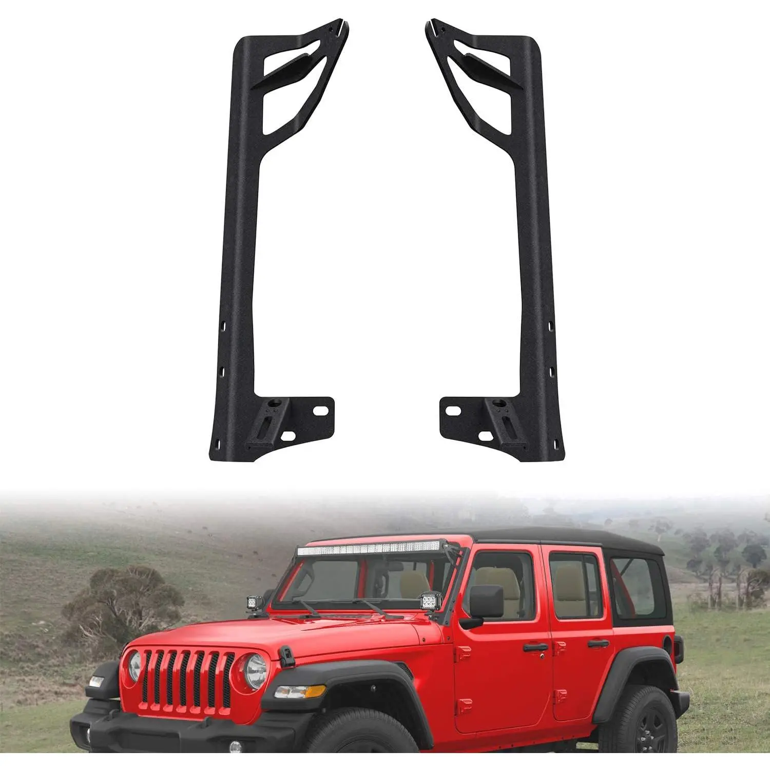 Nilight Aluminum Upper Windshield Frame Mounting Brackets - IP67 Waterproof, Cooling, Cushioned, Long-Lasting Peel-and-Stick A-Pillar Fit Mounts for 52in Light Bar, LED Pod Lamp on Wrangler JK 2007-2018, Windshield Mounts