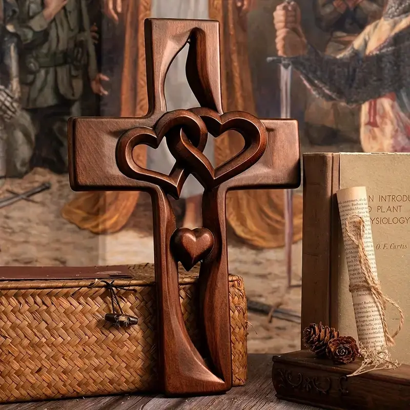Heart-Shaped Wooden Cross, Wedding Decor, Valentine's Day & Anniversary Gift, Indoor Wall Art, Home Decoration, Religious Decor, Spiritual Decor, Wooden Cross Decorations