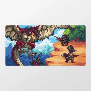 Monster Hunter Desk Mat, XXL Extended Gaming Mouse Pad with Retro Pixel Dragon Battle Design, Waterproof Non-Slip Large Keyboard Pad for Gamers