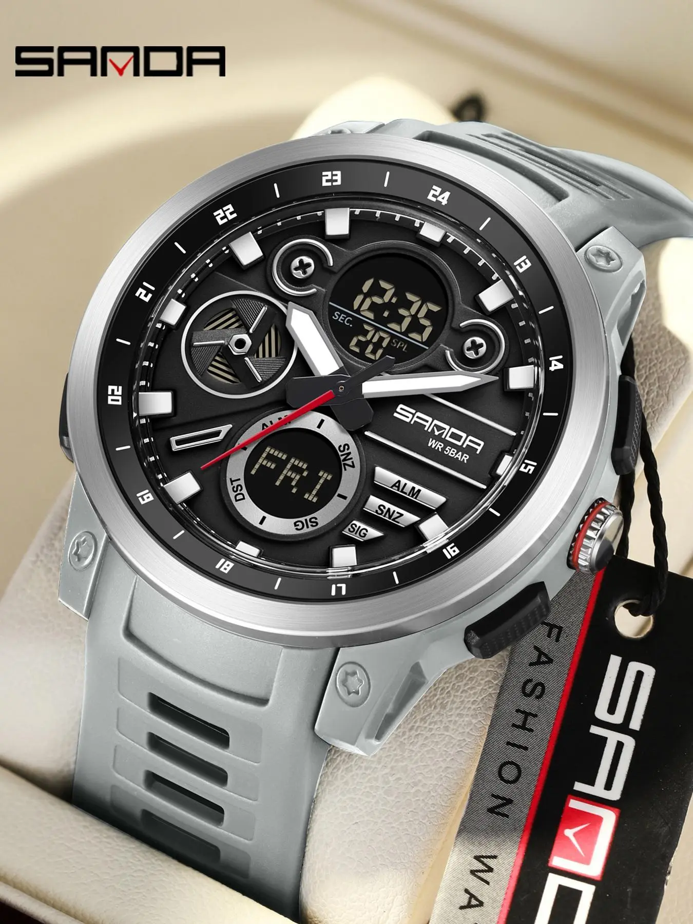 Sanda Men's Stylish Sport Alarm Clock Multi-Function Calendar Date Luminous Waterproof Digital Watch, Luminous Analog Watch, Casual Trendy Wristwatch, Trendy Multifunctional Watch, Casual All Seasons Accessory
