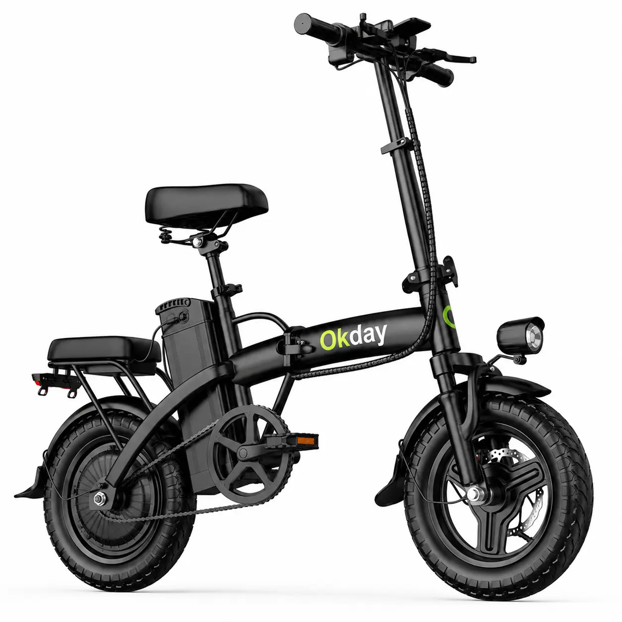 Okday K1 700W Peak Power High-Performance Adult Electric Bike, 400W Motor 19MPH Speed, Foldable Portable 14" All-Terrain Tires, Dual Brakes, Carbon Steel Frame,A perfect cycling experience