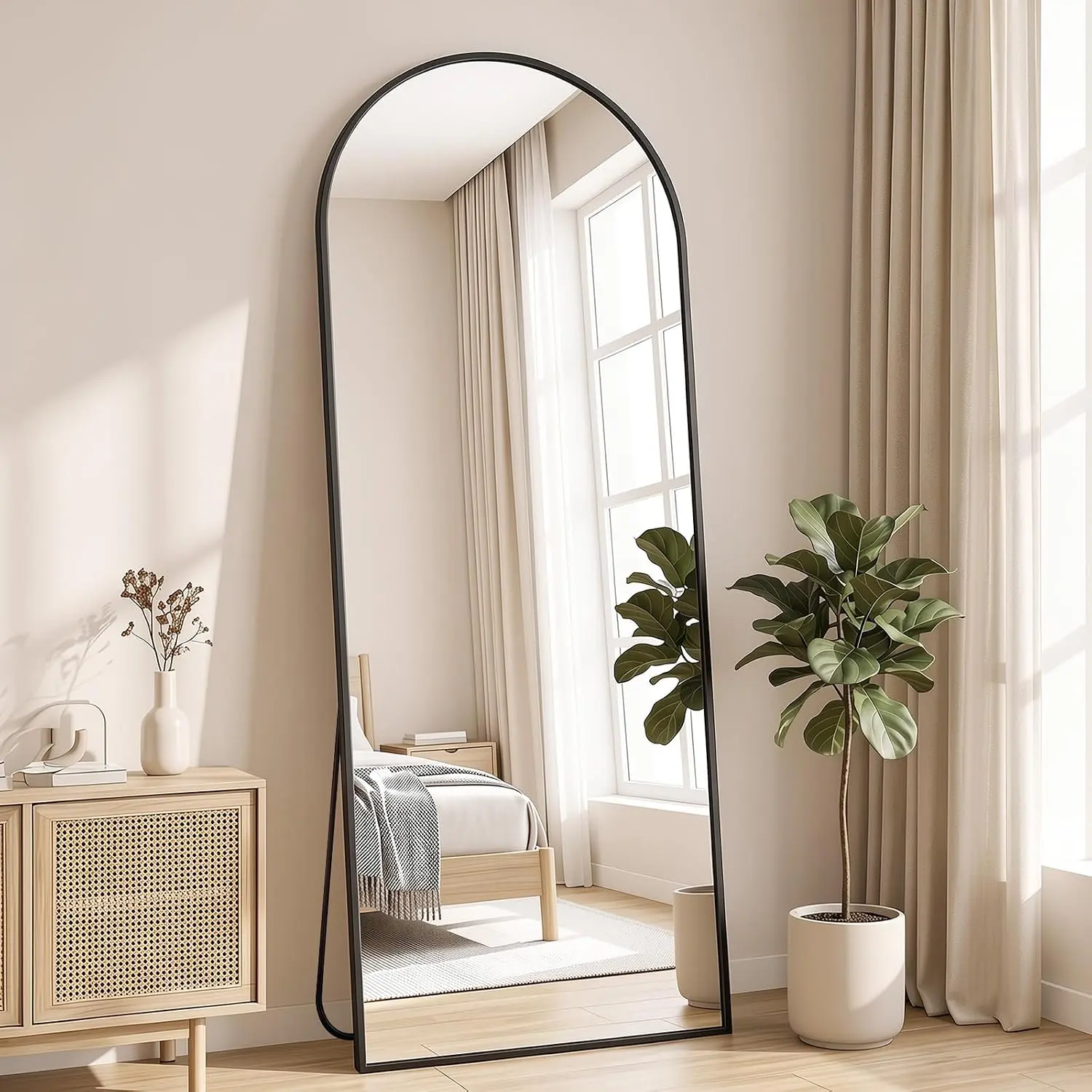 Arched Full Length Mirror, 59"x16" Standing Body Mirror for Wall, HD Shatterproof Glass, Aluminum Alloy Frame, Hanging or Standing, for Bedroom, Living Room & Dressing Room