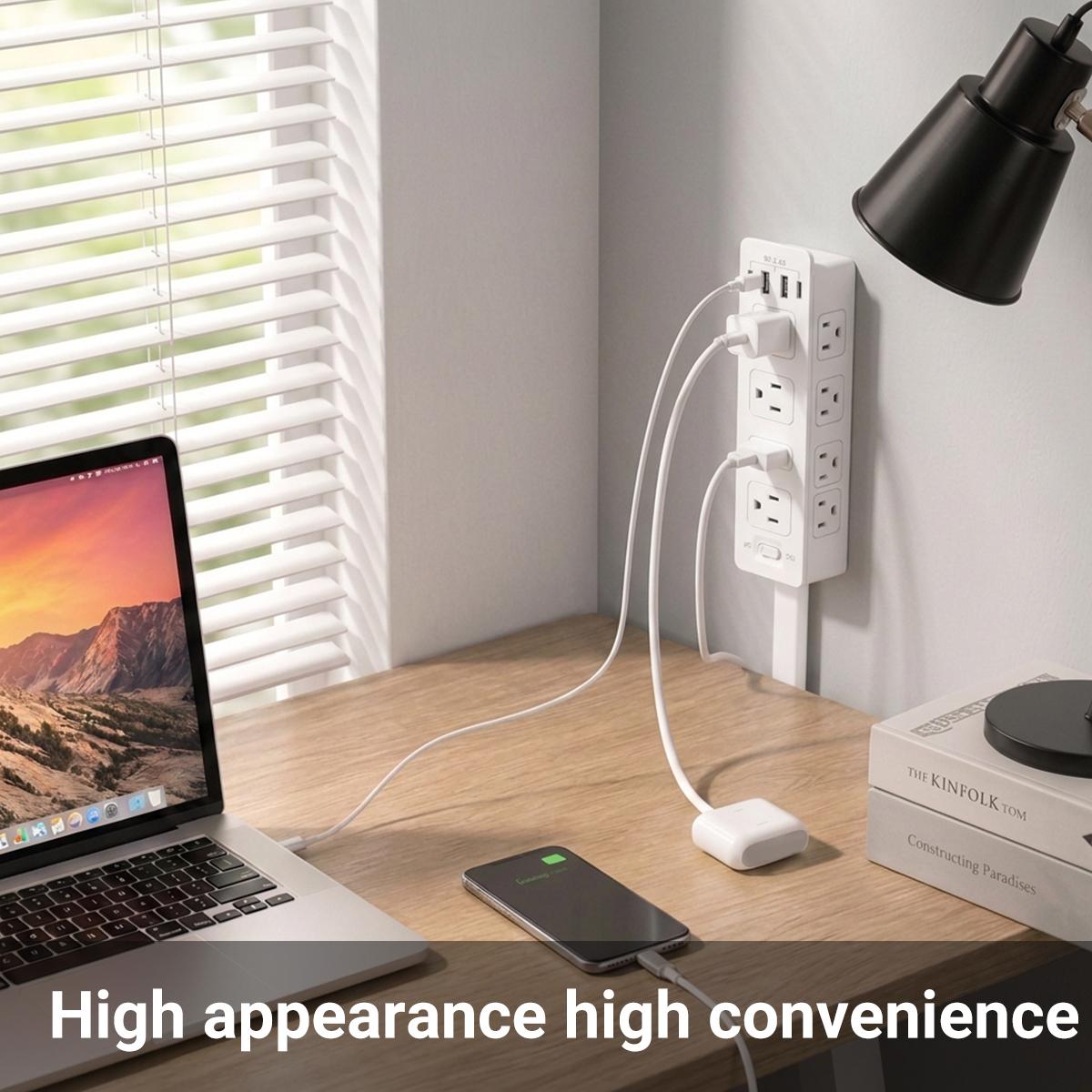 Rotating Wall Outlet Extender – 2 AC + USB-C/A Ports (34" Extension, Wall-Mountable & ETL Certified) | Space-Saving Power Solution for Home & Office,Portable ,easy to use