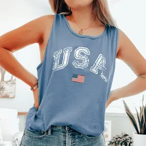 Vintage USA Flag, Distressed, Fourth of July, America, Patriotic, USA Comfort Colors Tank Top, Women's Comfort Colors Tank Top