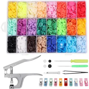 Snaps and Snap Pliers Set, 408 Sets T5 Plastic Snap Buttons 24 Colors, Snap Fasteners Snap Press Pliers Snaps Starter Kit Snap Setter Tool for Clothes Sewing Bibs Rain Coat DIY Crafting