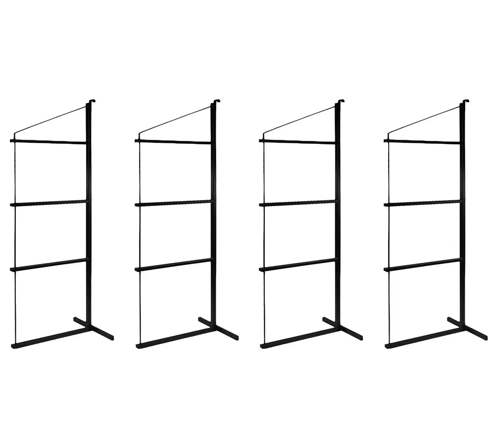4 Pack 4 Tier Shipping Container Shelving Bracket with Hooks - 19"x 77-1/2", 551 lbs WLL - Black Powder Coated Steel for Heavy Duty Trailer Containers - Easy to Assemble & Remove