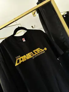 Canelos Rhinestone Tee Casual Black T-Shirt with Gold Lettering Fits Small to XL