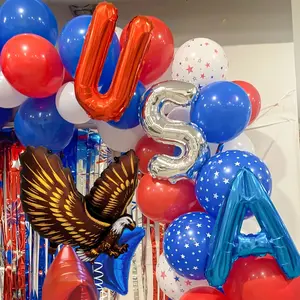 36pcs latex balloons/9pcs patriotic day decoration balloon set, containing USA letter banner aluminum foil balloons, suitable for Independence Day parties, Memorial Day, holiday party decoration, 250th anniversary decoration balloons in the United States