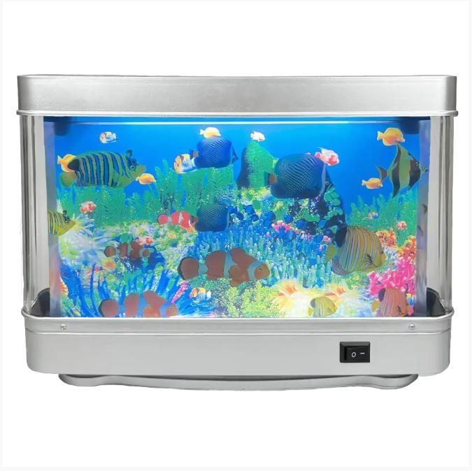 Fake Fish Tank Mini Aquarium,Artificial Tropical Fish Decorative,Fake Aquarium Decorative Lamp,Aquarium Lights Motion Lamp Night Light with Moving Fish,Gift for Kids