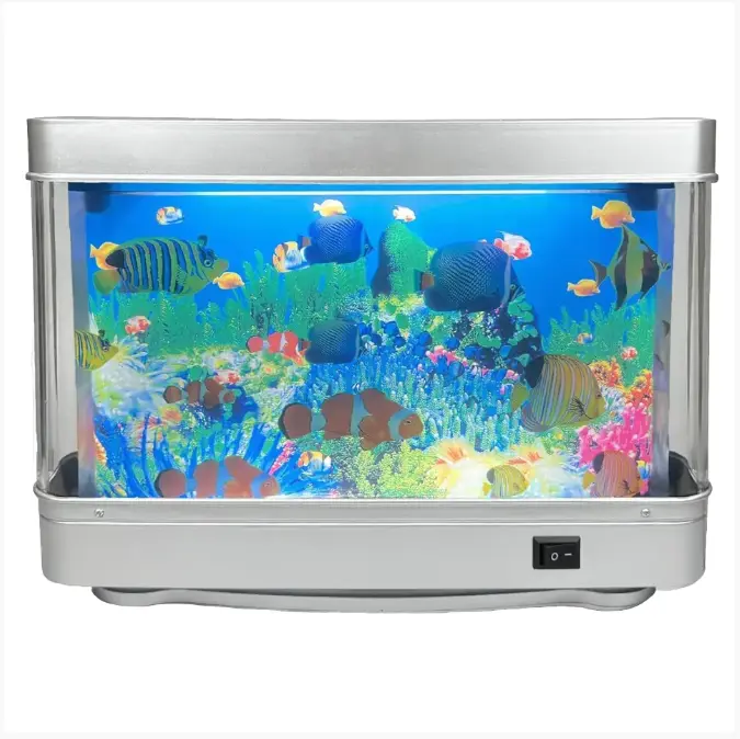 Fake Fish Tank Mini Aquarium,Artificial Tropical Fish Decorative,Fake Aquarium Decorative Lamp,Aquarium Lights Motion Lamp Night Light with Moving Fish,Gift for Kids