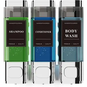 Shampoo and Conditioner Dispenser – Wall-Mounted Shower Soap Dispenser, No-Installation, Lockable, 900 ml Capacity,for & Hotel or Airbnb (Electroplated Silver, 3-Pack)