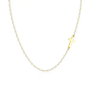 Dearmay 2-Color Options (Silver & Gold-Tone) 3mm Pearl Side Cross Necklace – Women’s Fashion Jewelry for Daily Wear/Casual Outings – Ideal Gift for Birthdays & Holiday Gifting Gift for Easter
