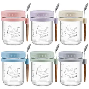 6 Pack Glass Mason Overnight Oats Jars with Lids and Spoons, 16 oz Capacity, Airtight Jars for Milk, Cereal, Fruit Containers Kitchen