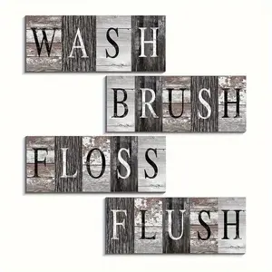 Wooden Letter Pattern Wall Hanging Sign, 4 Counts/set Retro Wooden Wash Brush Floss Flush Letter Wall Art, Wall Decor for Home Living Room Bedroom Hotel, Indoor Home Decoration, Vintage Plaque Decor, Home Decor Products