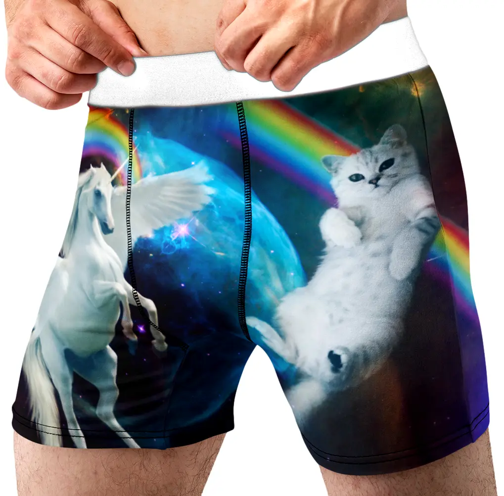 Random Stock Apparel Space Cat & Unicorn Men's Boxer Briefs Novelty Gag Gift Underwear