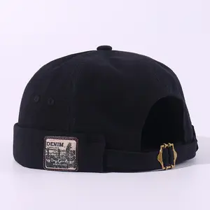 Mens Cotton Patch Brimless Skullcap Sailor Cap Rolled Cuff Retro Beanie Hat