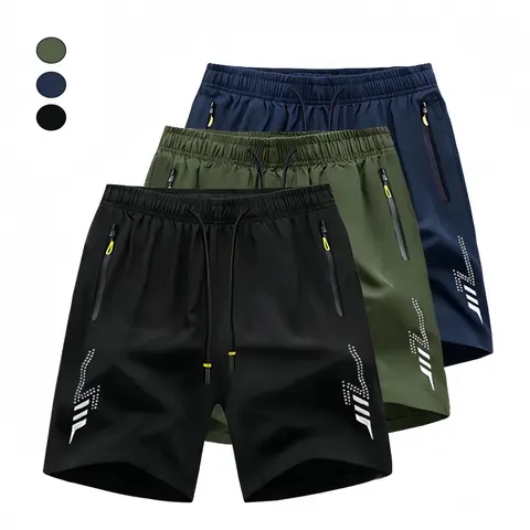 Men's 3-Piece Casual Sports Shorts Set - Lightweight, Quick-Dry, Anti-Wrinkle Solid Color Activewear, Cold Wash Care, Breathable for Fitness Training, Universal Sport