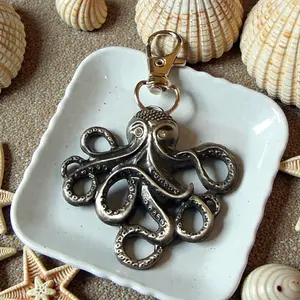 Silver Octopus Purse Charm – Coastal Nautical Bag Accessory