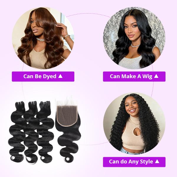 2x6/4x4 Lace Closure With Bundles 15A Grade Body Wave Bundles With Closure Virgin Human Hair extensions For Women