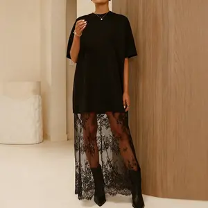 Womens Floral Patchwork Short Sleeve T Shirt Loose Lace Maxi Dress Summer 2026 Casual Lightweight Dress