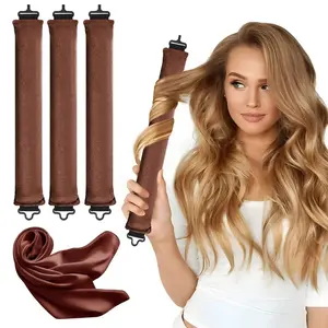 Heatless Hair Curler Heatless Curls Overnight Heatless Blowout with Luxury Cloth Bag satin Scarf, Curling Rod Headband to Sleep in No Heat Curling with Black, 3Rods