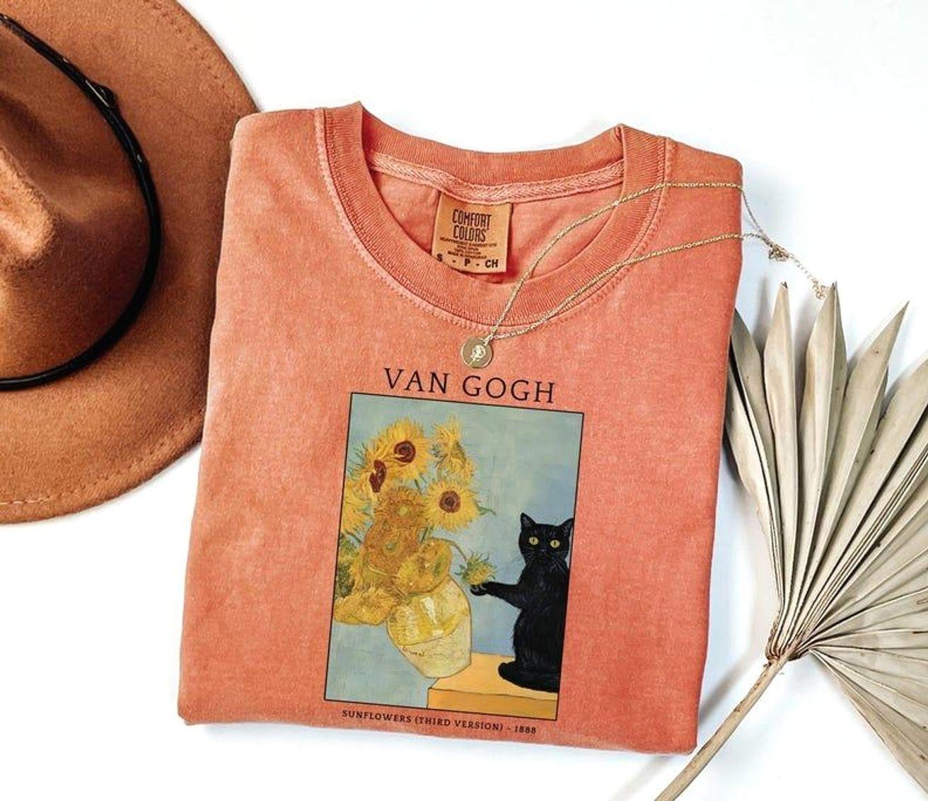 Comfort Colors Van Gogh Cat Shirt, Van Gogh Irises Cat Tshirt, Black Cat tee, Funny Cat shirt, Ladies Shirts