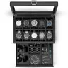 VLANDO Men's Lockable Textured Leather 10-Slot Black 2-Tiered Watch Jewelry Box - Glass Lid, Drawer, Accessories Storage, Home Organizer, Versatile Gift for Him (Birthday, Anniversary, Unique), Birthday Gifts For Him
