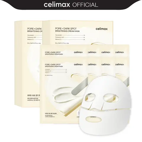 [celimax official] Pore+Dark Spot Brightening Cream Mask 8ea | Non-Sticky Sheet Mask for Enlarged Pores with Niacinamide, Tranexamic Acid, Pore Minimizer, Non-Irritating, Hydrating, hyperpigmentation for face
