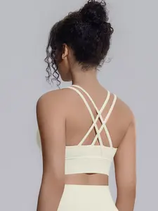 Women's High Support Solid Sports Bra, Cross Back Yoga Bra, Breathable Moisture-Wicking, Ideal for Gym Fitness Running