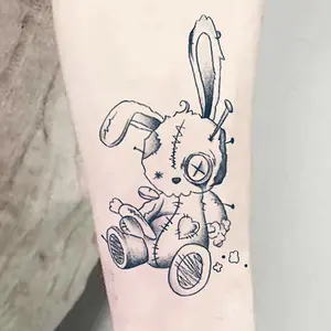 6 large herbal tattoo stickers, including 1 bunny doll element and 5 random styles, lasting 7-15 days, waterproof and wear-resistant, realistic effect, suitable for people who are afraid of pain and don't want tattoos
