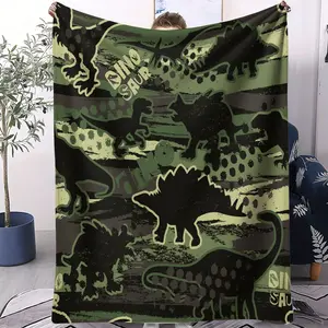Camouflage Dinosaur Flannel Blanket, Jungle Graffiti Dinosaur Print Blanket, Cozy Warm Soft Blanket, Ideal for Dinosaur Lovers, Home Decor Sofa Chair Bed Use