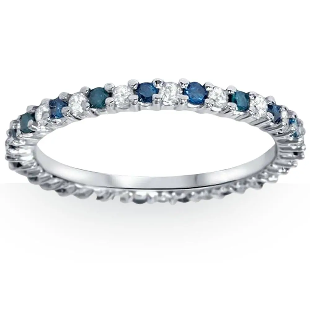 1/2ct Blue & White Diamond Eternity Ring 14K White Gold