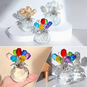 Realistic Crystal Rose Flowers Decoration, Decorative Home Office Living Room Ornament, Perfect Gift Choice, Ideal for Valentine's Day, Wedding, Party, Souvenir Gifts